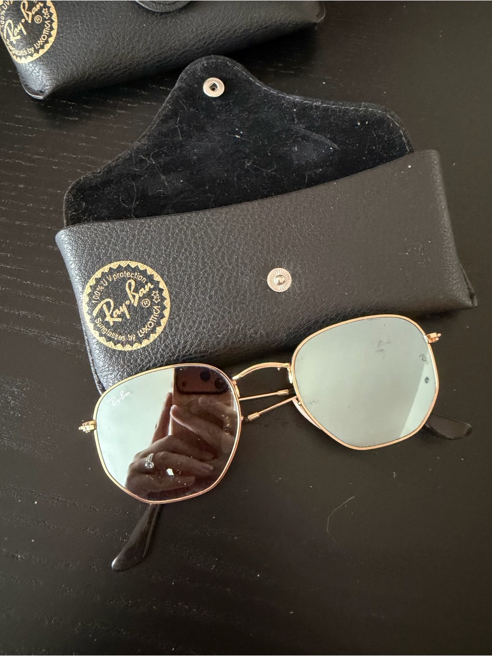 Ray-Ban Gold Frame Sunglasses with Blue Lenses